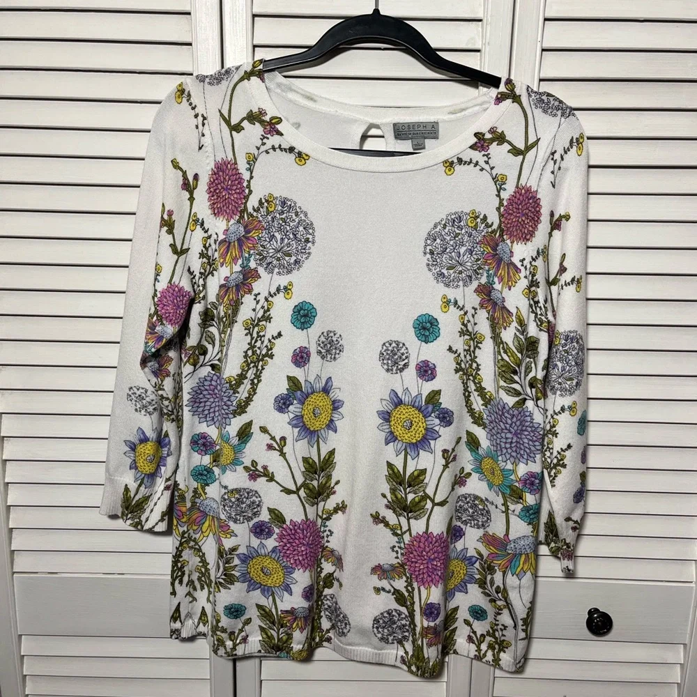 NWOT Joseph A. Floral Long Sleeve Lightweight Sweater, Size L - Picture 4 of 11